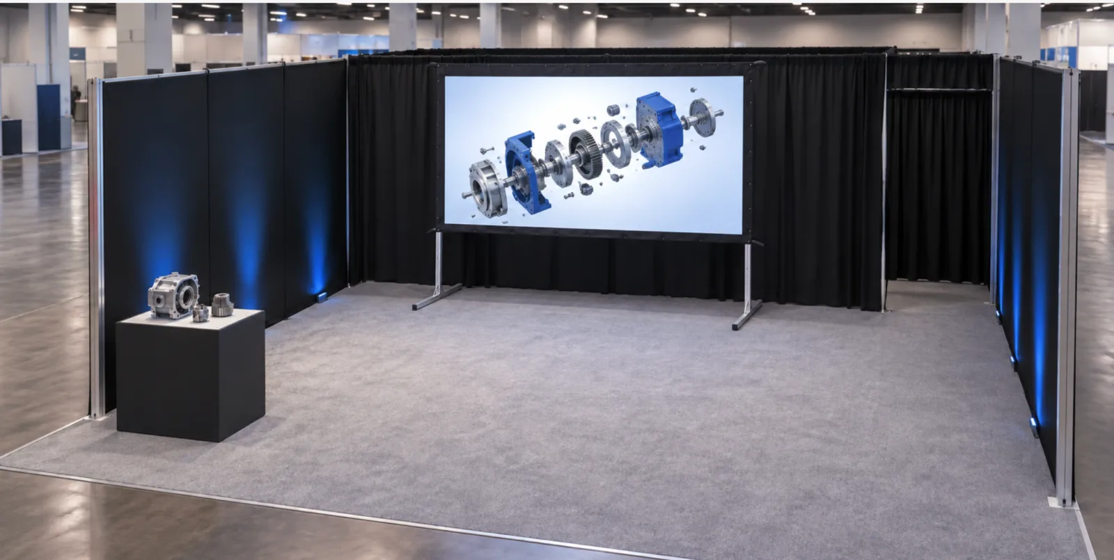 Delivered exhibition booth with an MGF portable folding rear-projection screen