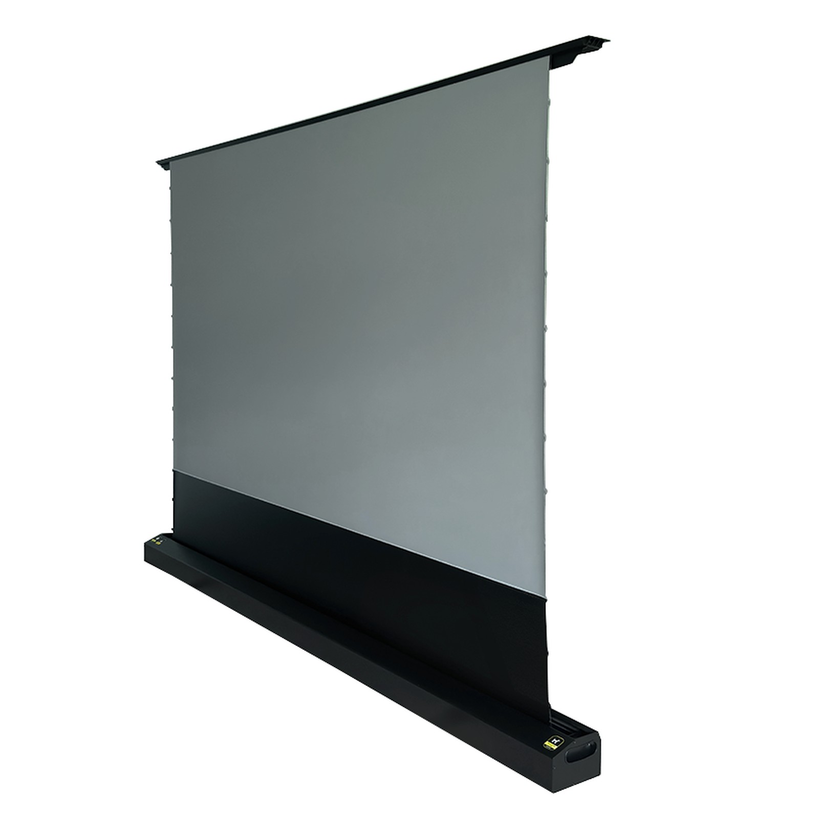 Motorized floor-rising tab-tension projection screen right-side product view