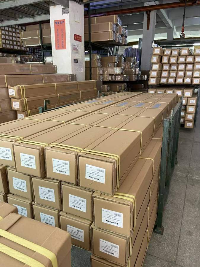 Packed projection screen products in the MGF warehouse