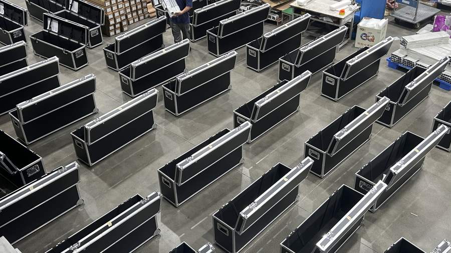 Projection screen transport cases prepared on the MGF production floor