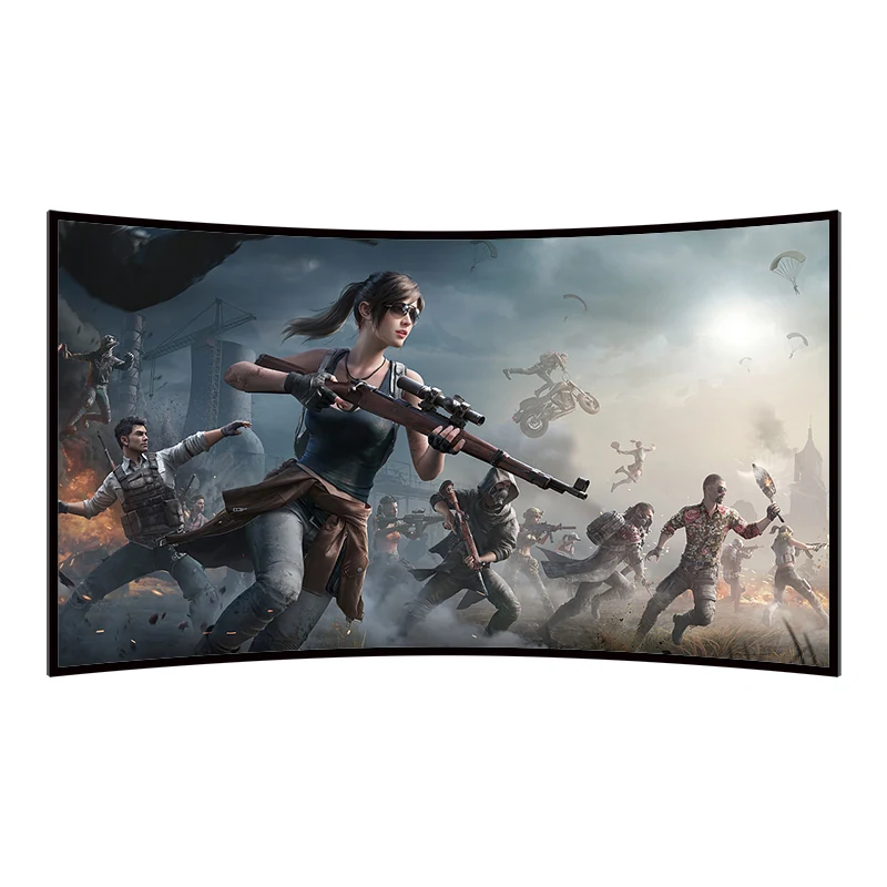 Large Curved Fixed Frame Projection Screen front view with action image
