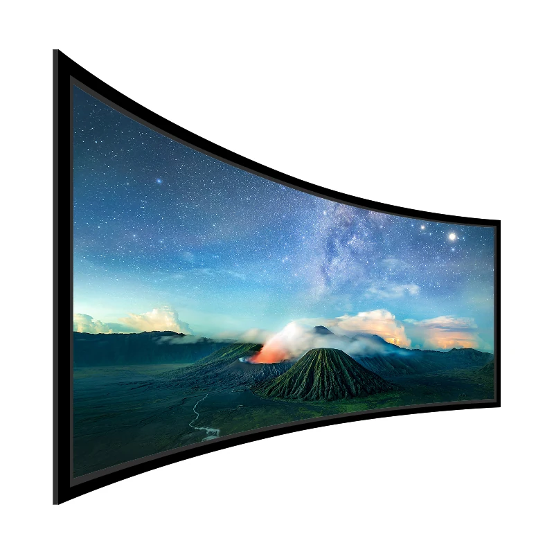 Large Curved Fixed Frame Projection Screen curved side product view with landscape image