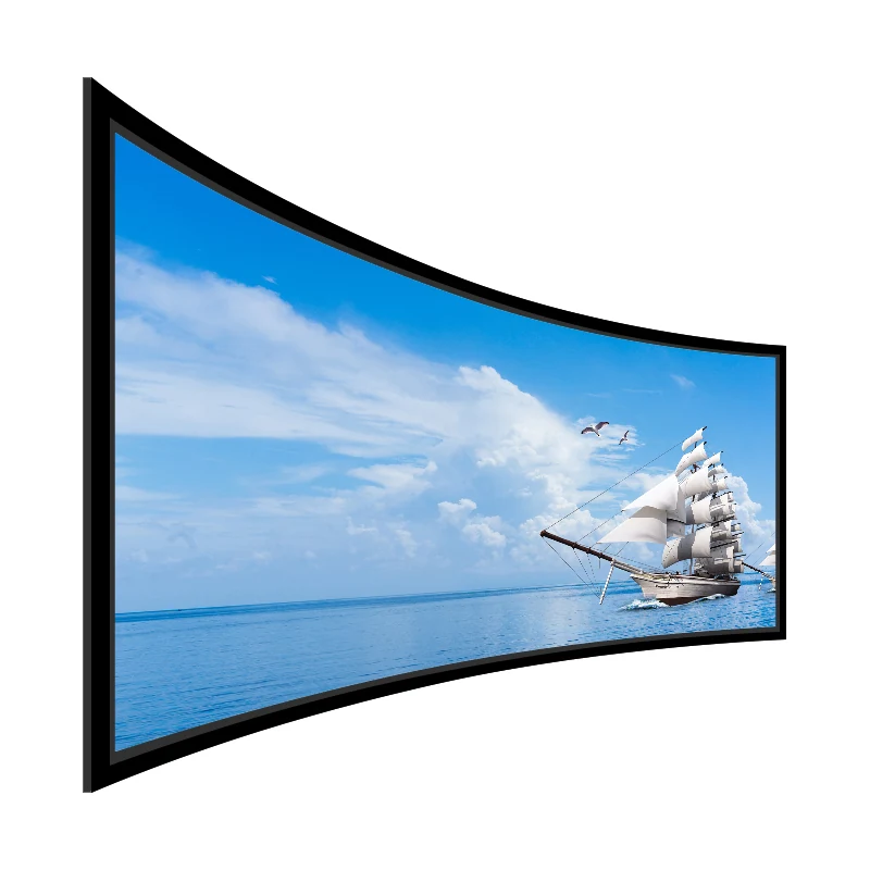 Large Curved Fixed Frame Projection Screen curved side product view with sailing image