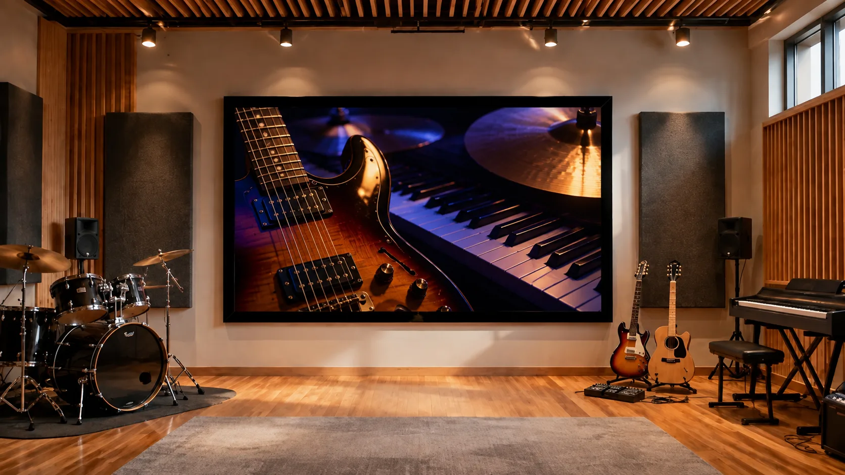 Community Music Rehearsal Studio with Economic Fixed Frame Projection Screen
