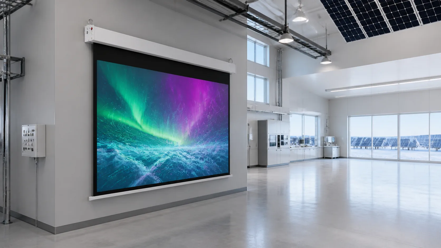 Solar-Powered Remote Research Station with Square Low-Voltage Electric Projection Screen