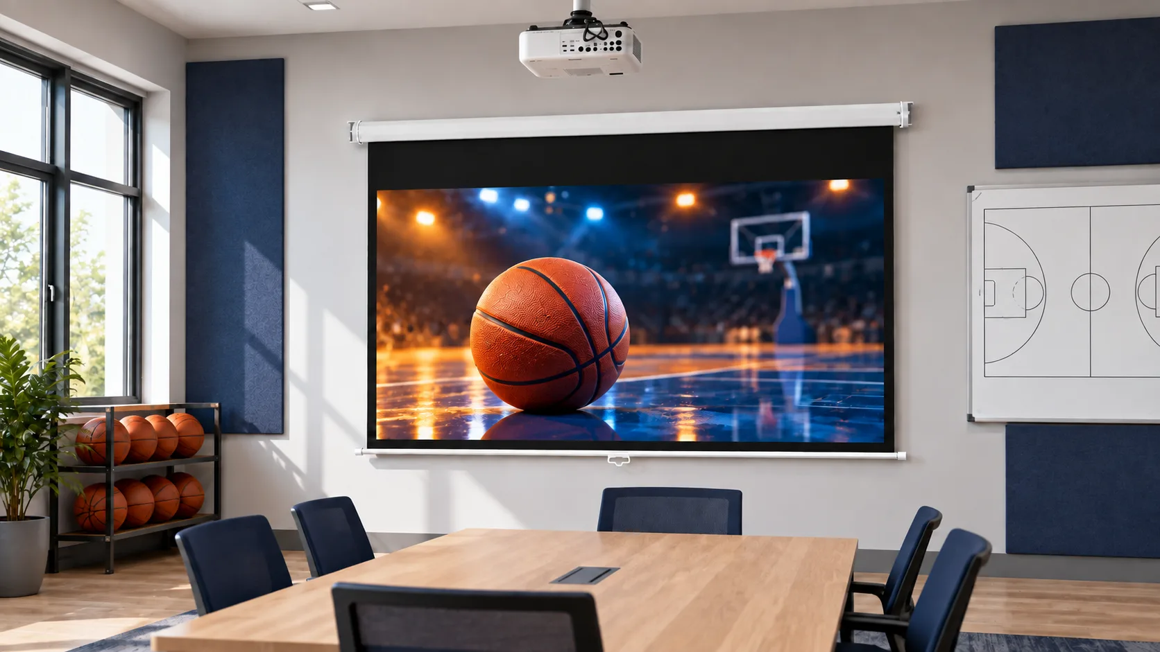 Community Basketball Club Strategy Room with Octagonal Manual Self-Lock Projection Screen