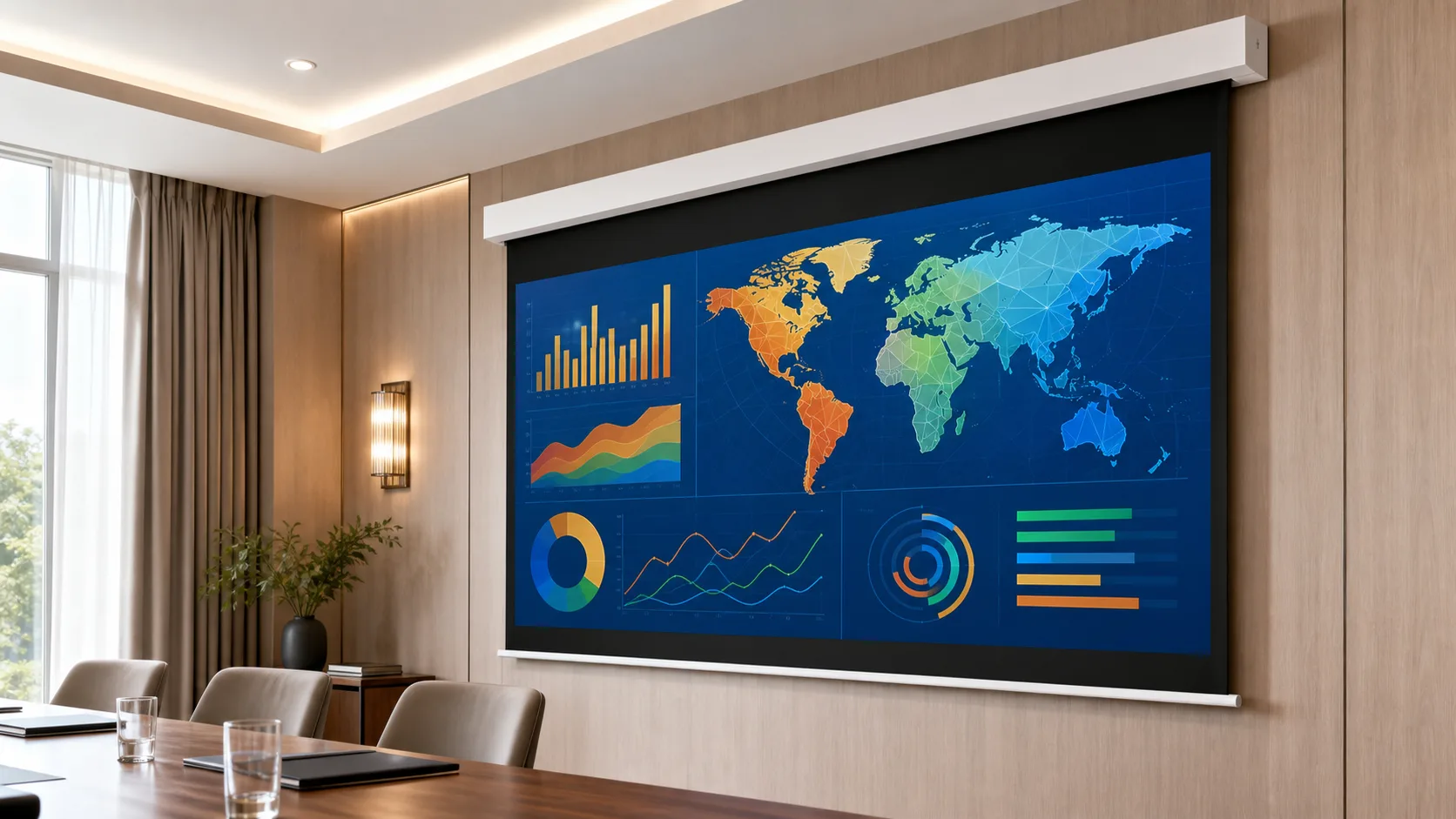 Square Housing Electric Projection Screen in a boutique hotel meeting room