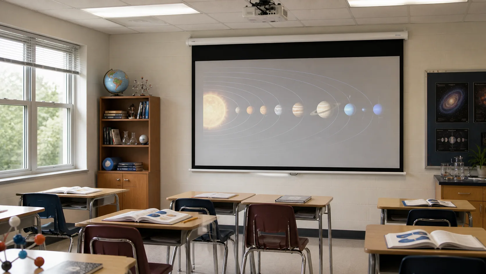 Standard Electric Projection Screen in a school classroom