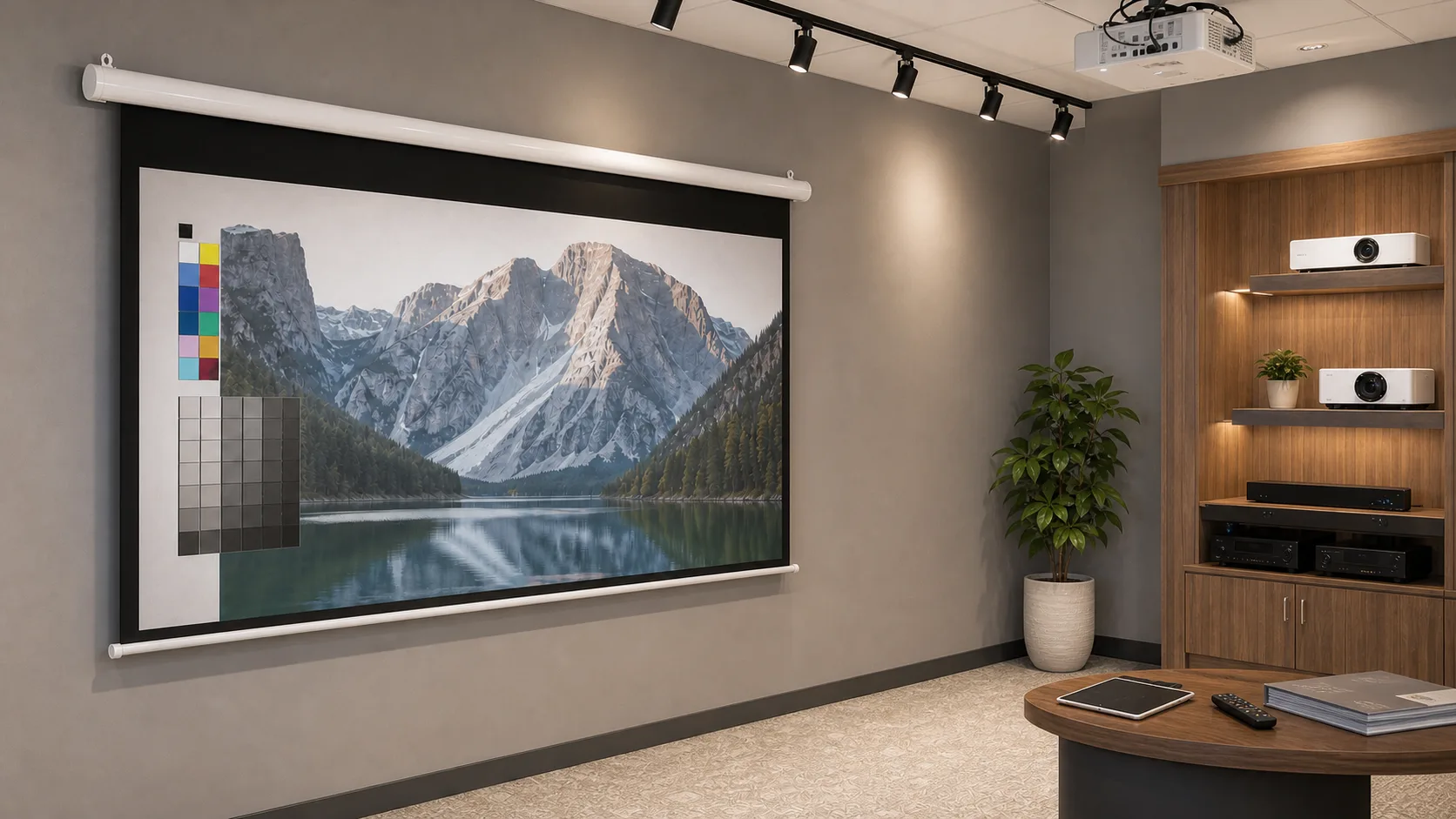 Professional AV Dealer Showroom with Standard Electric Projection Screen