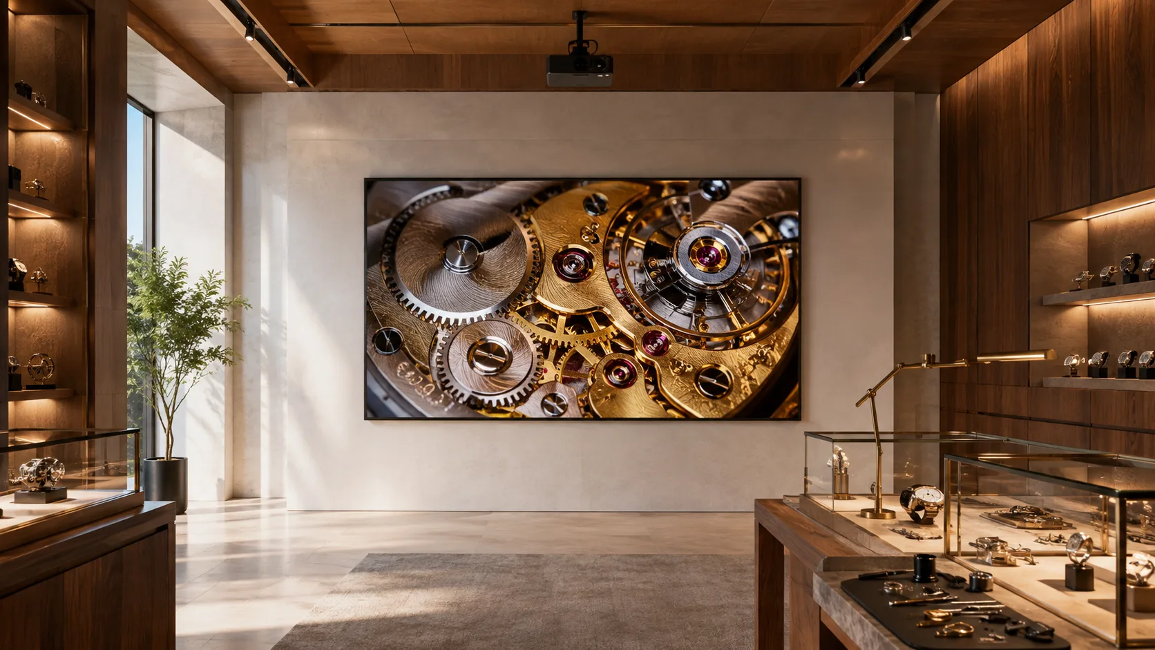 Luxury Watchmaking Experience Salon with Ultra Narrow Bezel Fixed Frame Projection Screen
