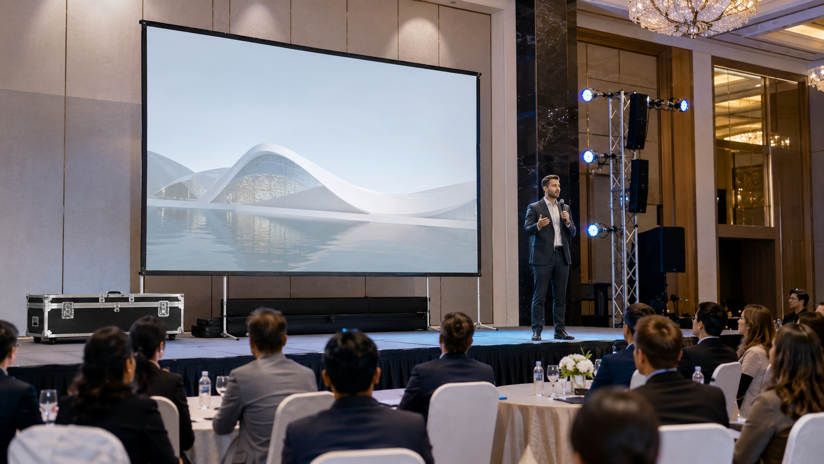 Projection screen in an exhibition and engineering environment