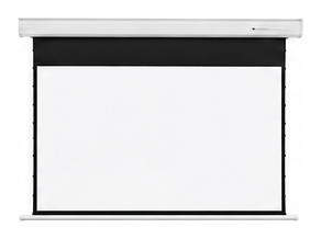 Concealed in-ceiling electric projection screen front view on white background