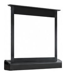 Motorized floor rising tab-tension projection screen front view