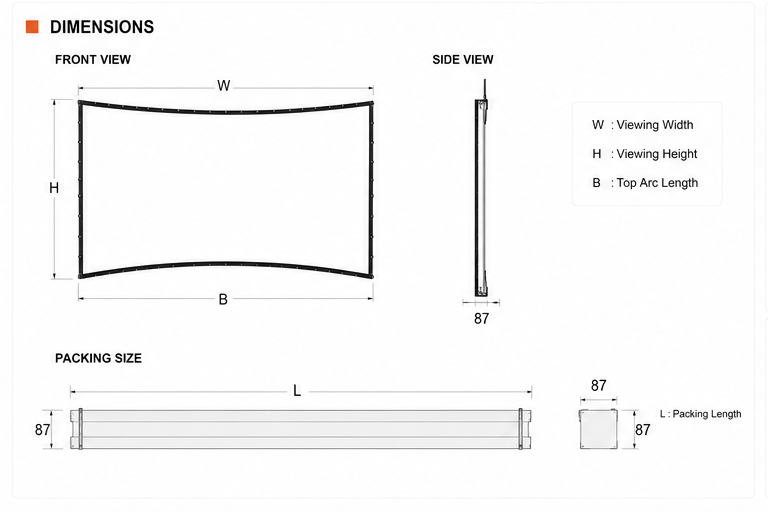Large curved fixed frame projection screen for immersive display projects dimension and structure visual