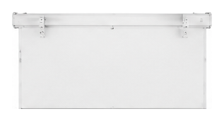 Square housing electric projection screen back view on white background