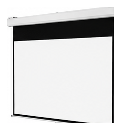 Square housing electric projection screen side view on white background