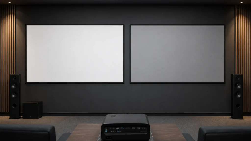 White, grey and black projection screen material samples