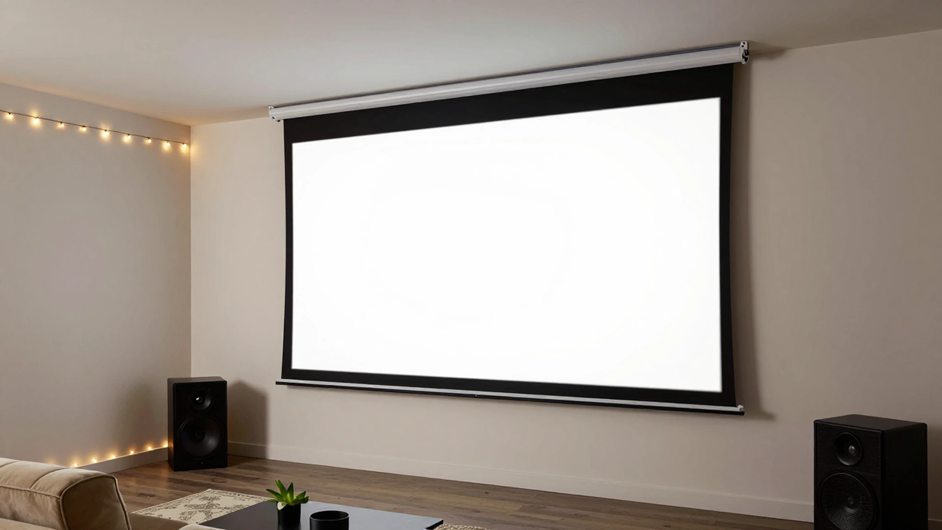Classic manual self-lock projection screen in a converted garage home theater