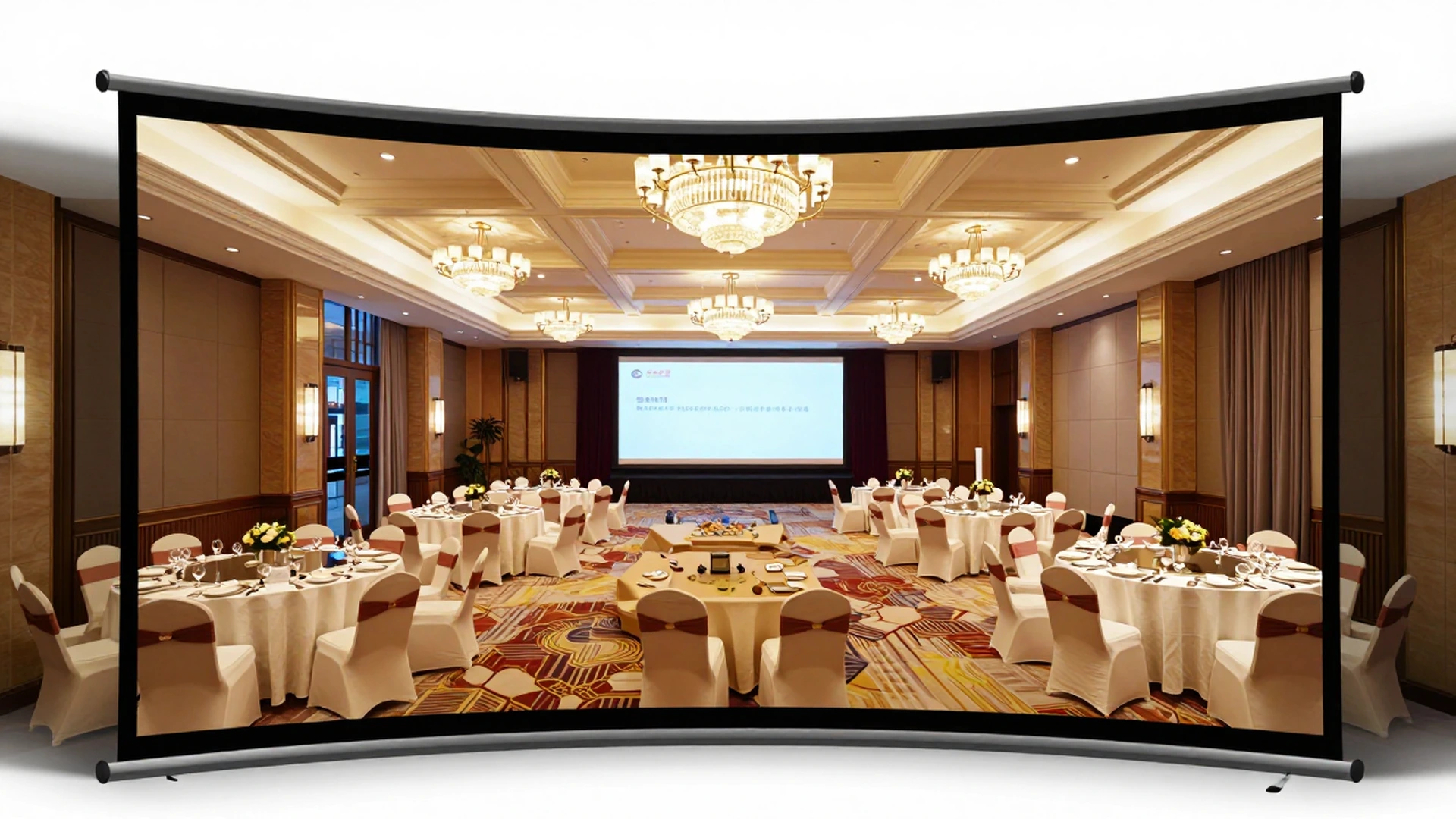 MGF large-format projection screen application in a hotel ballroom