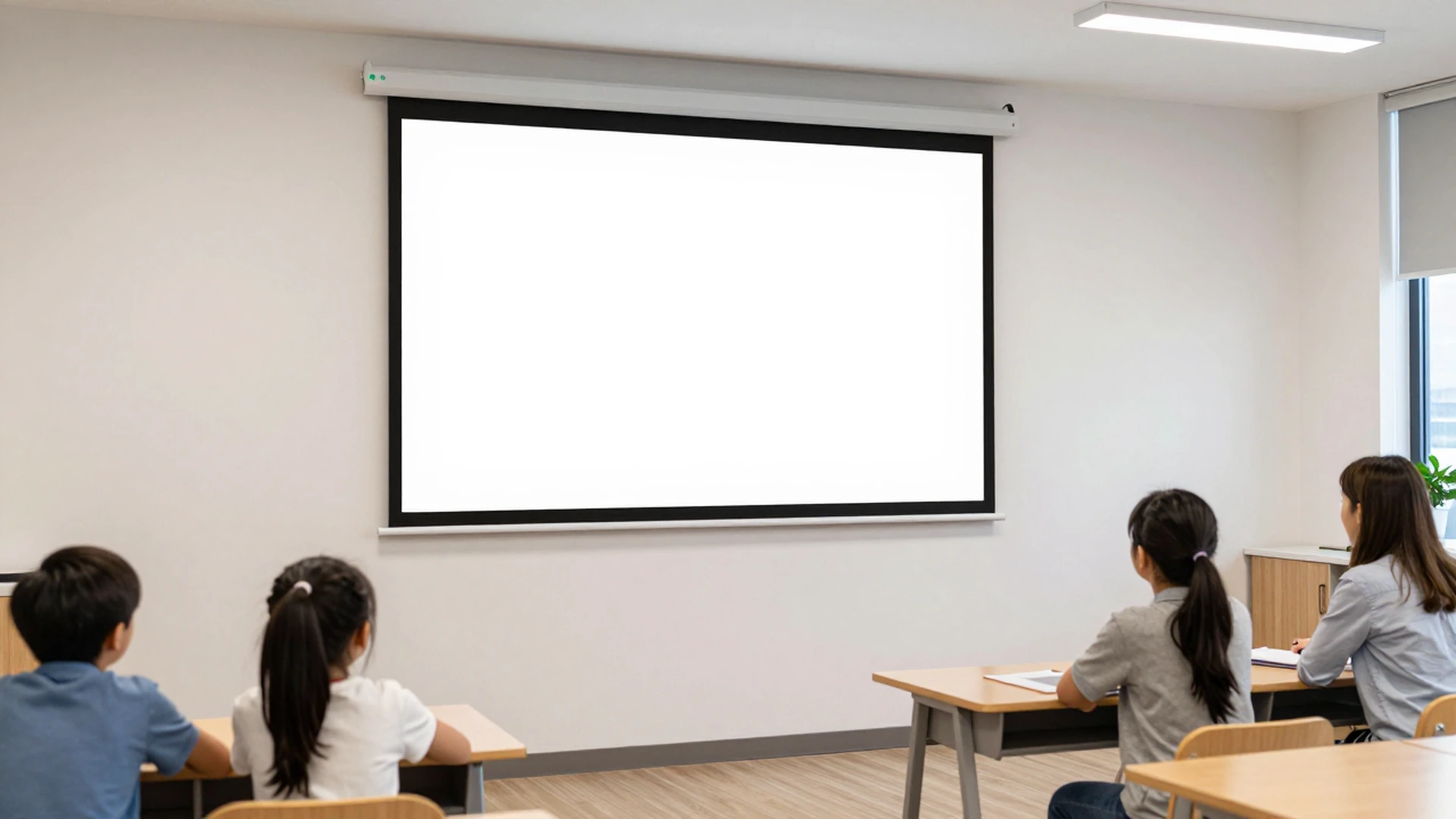 Octagonal manual self-lock projection screen in an after-school tutoring center