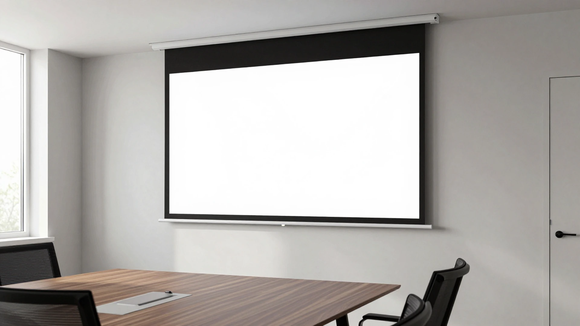 Octagonal manual self-lock projection screen in a small meeting room