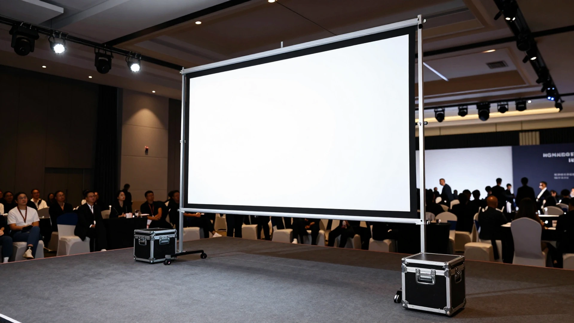 MGF portable folding projection screen application for exhibition use