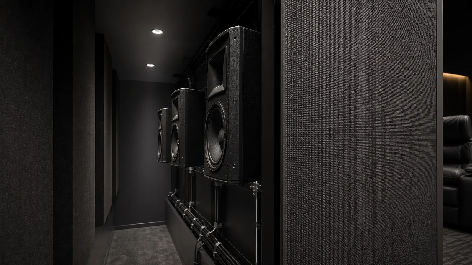Acoustic transparent screen sample and speaker layout reviewed for a home theater