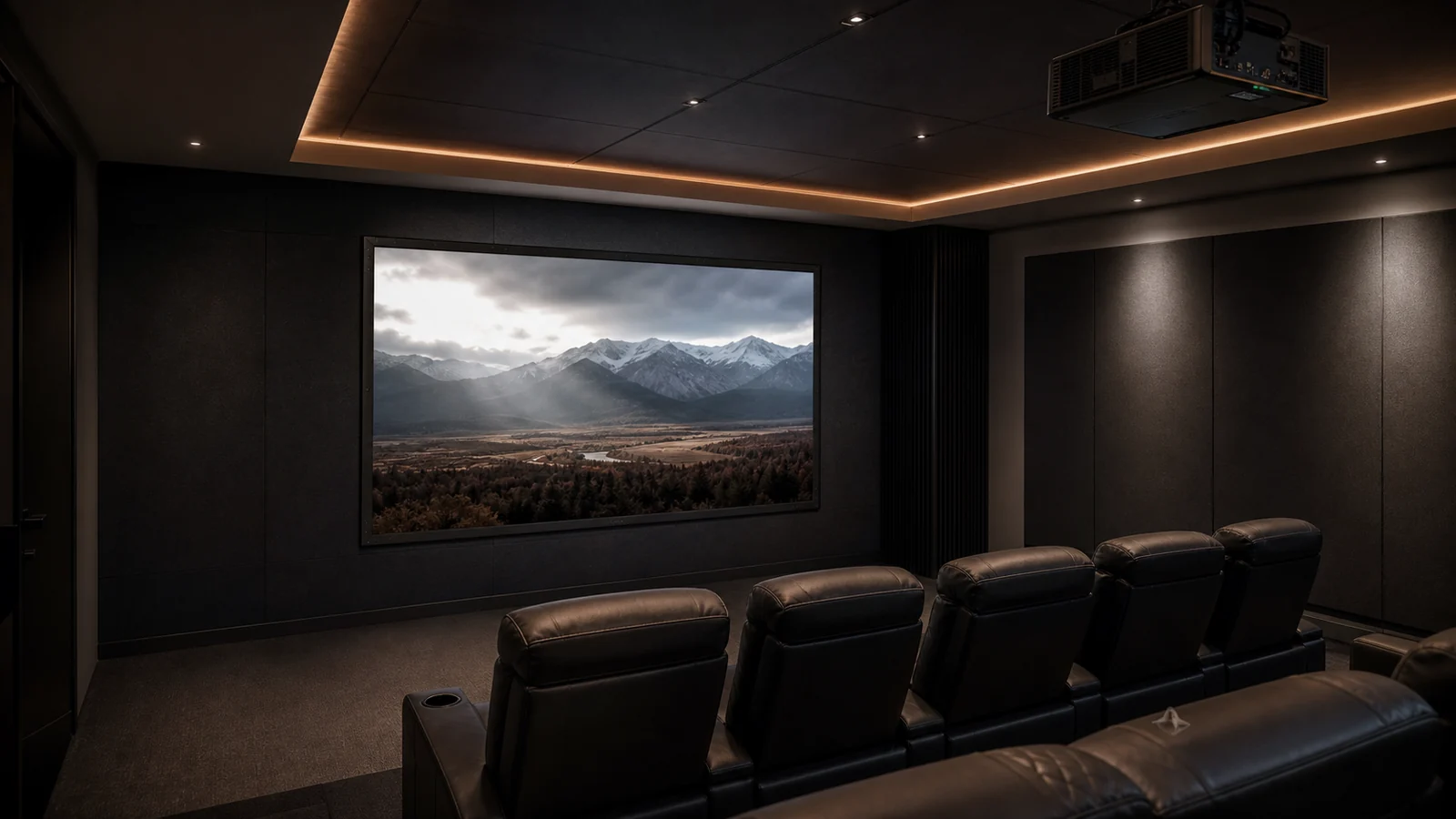 Acoustic transparent projection screen with speakers behind the image plane