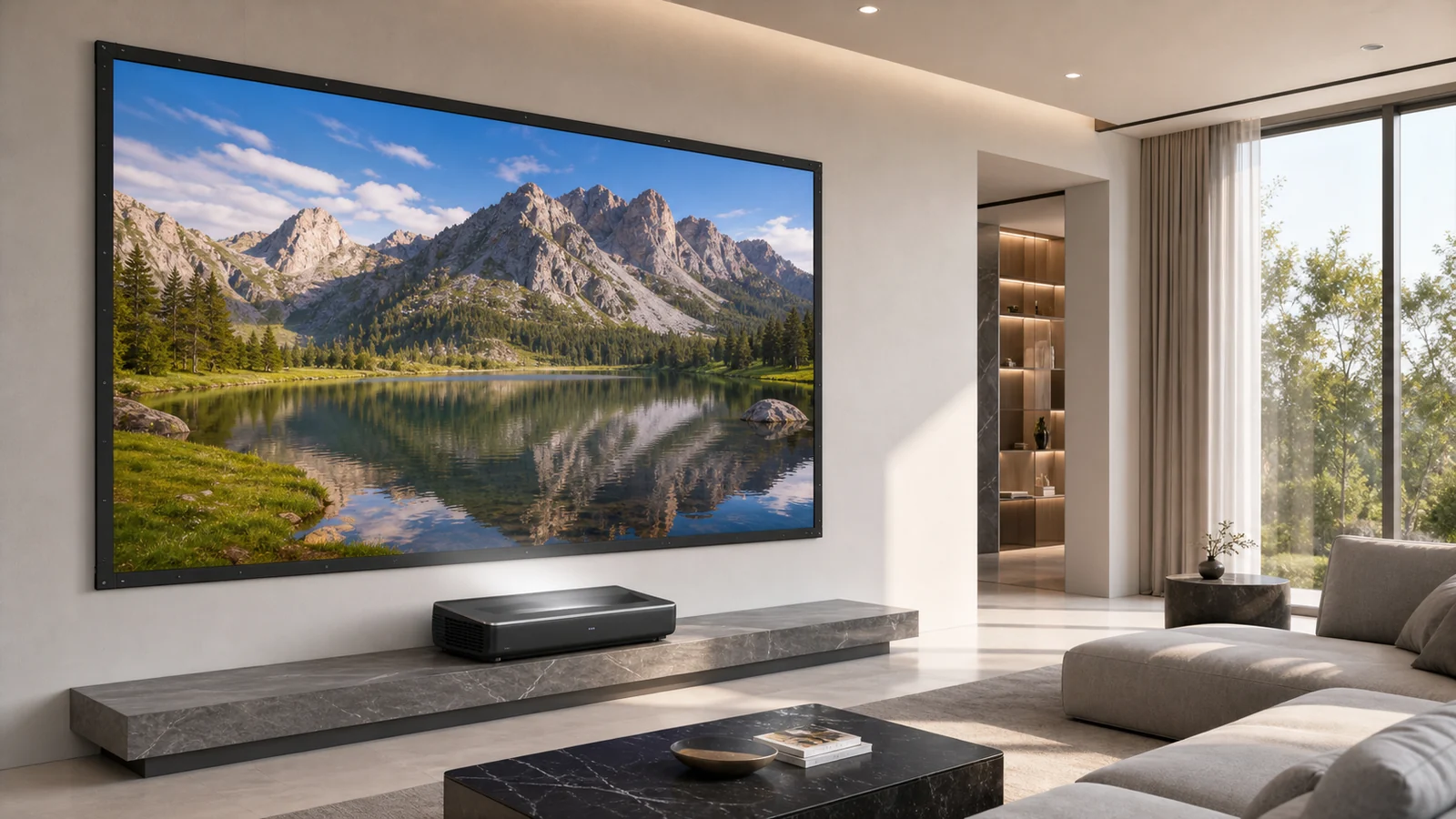 ALR CLR and UST projection screen materials compared in a bright room