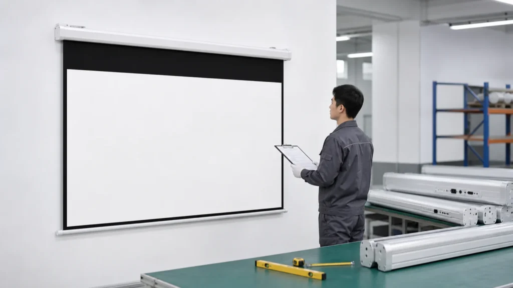 Projection screen quality control inspection with approved sample and production records