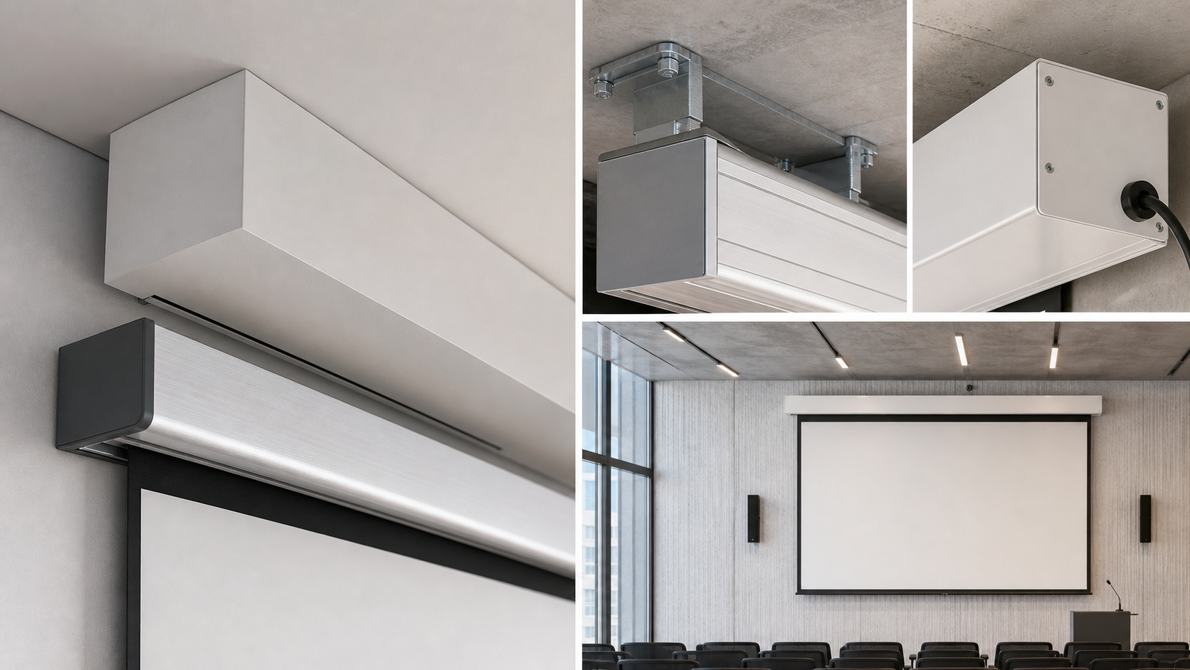 Projection screen casing profiles with mounting and service access details