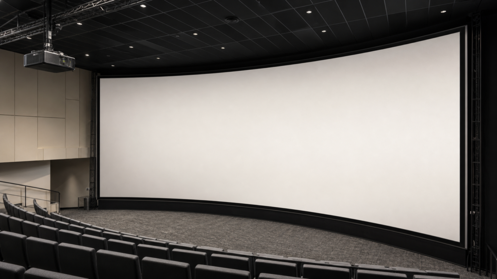Curved fixed frame projection screen in a large professional AV venue