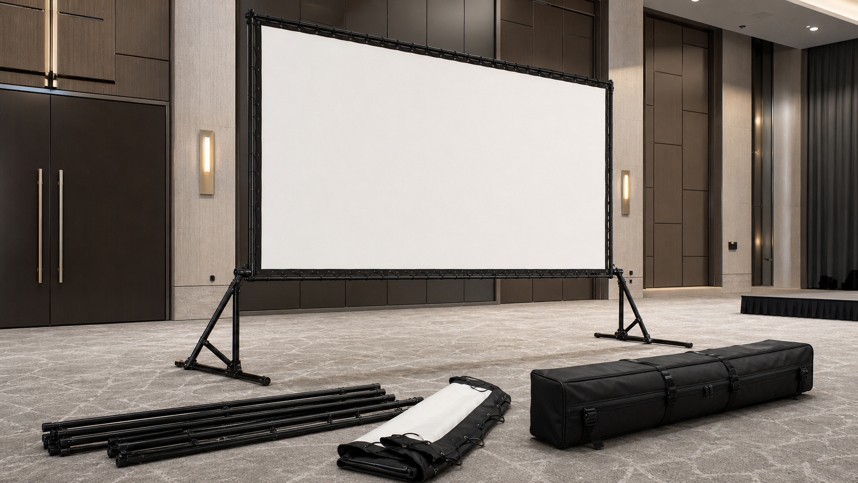 Fast-Fold projection screen frame, case and setup components