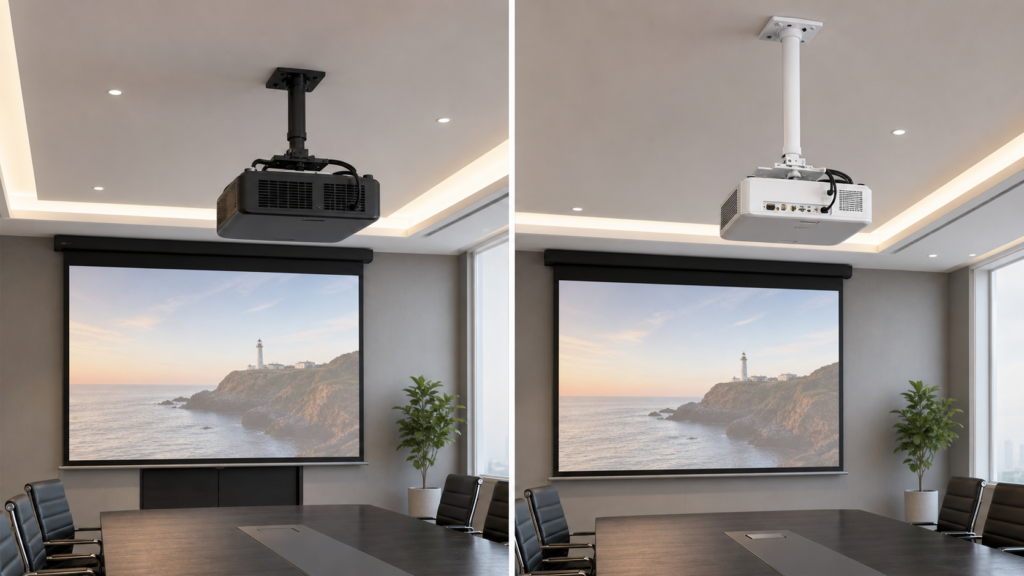 Projector mounting hardware comparison for an AV screen installation