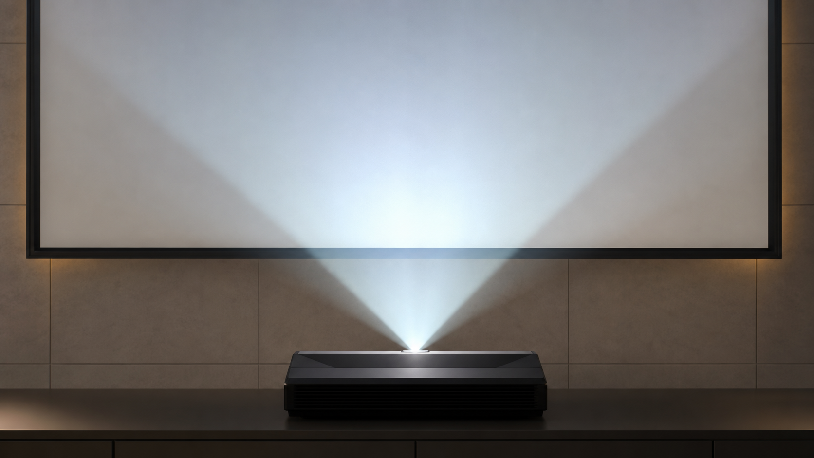 UST projector angle and projection screen material alignment detail