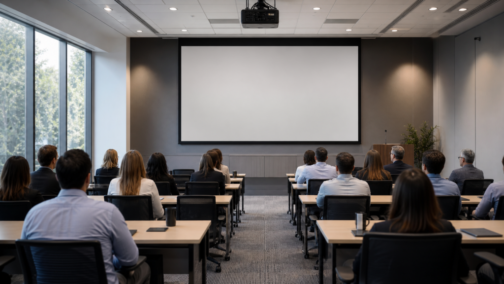 Projection screen viewing distance and image height planned in a conference room