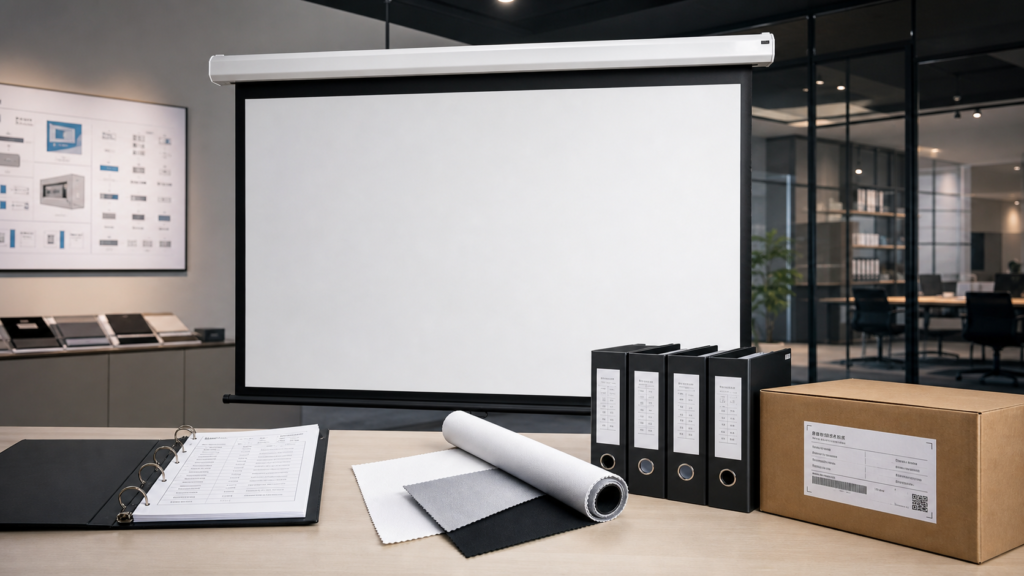 OEM projection screen model register linking product records and factory documents