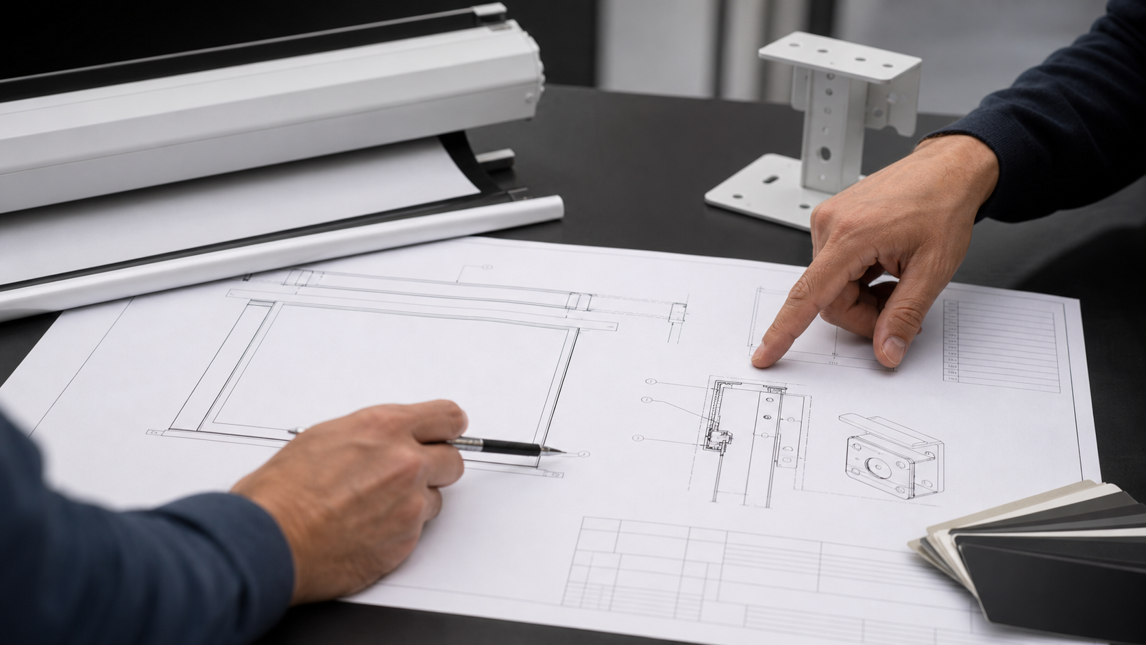 OEM projection screen engineering drawing reviewed before approval for manufacture