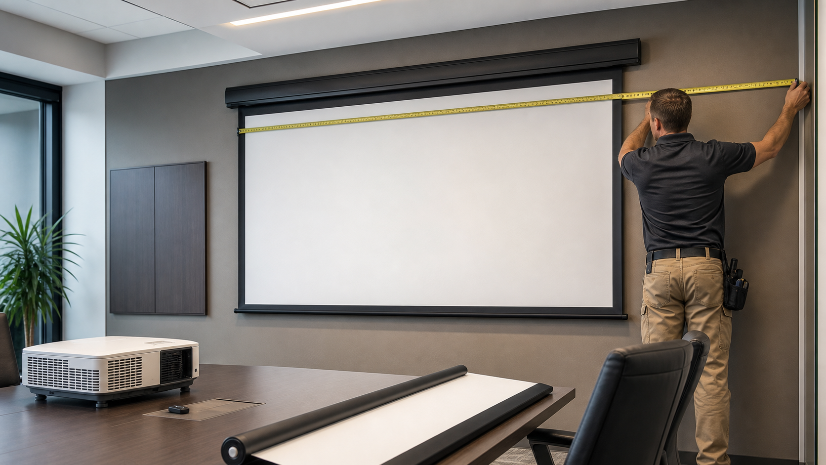 Portable Fast-Fold projection screen packed into a transport case for an event