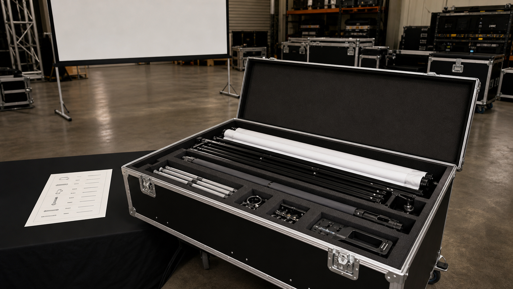 Projection screen retrofit measurements, housing inspection and replacement planning detail