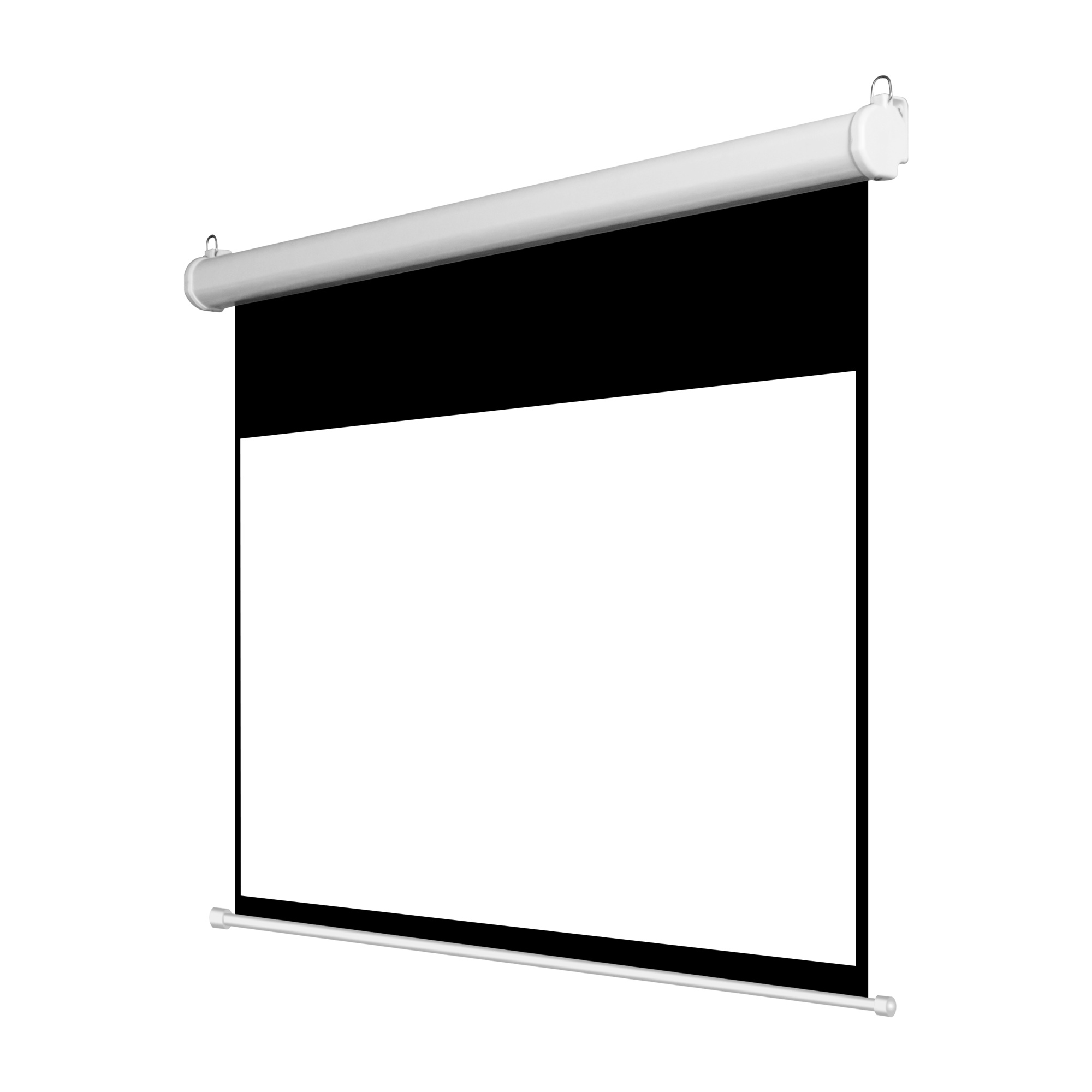 Standard electric projection screen right-side view on white background
